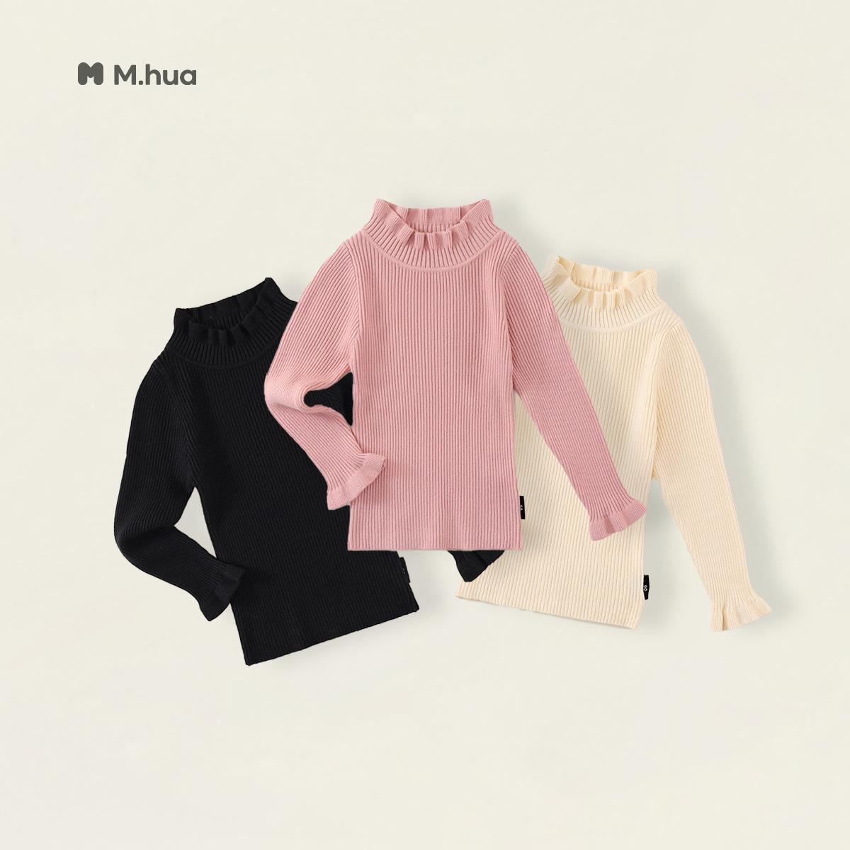 Clearance Sale Girls' Lace Trim High Neck Long Sleeve Sweater 2025 Autumn/Winter Korean Style Stretch Slim Fit Solid Color Knit Sweater