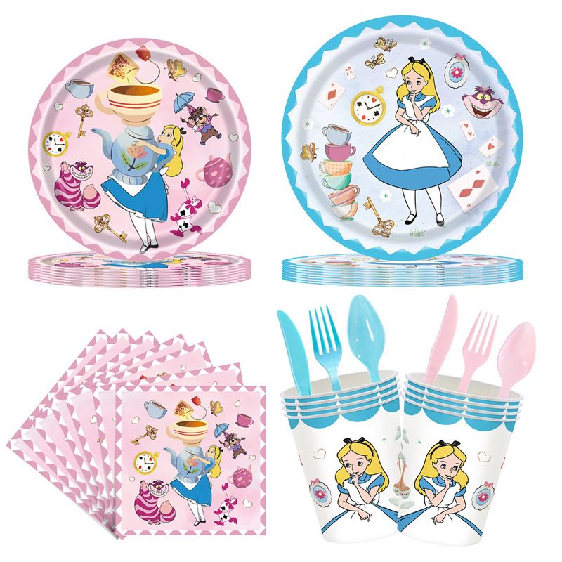 New Alice Princess Tea Party Theme Party Tableware Children's Birthday Cartoon Party Supplies Paper Plate Set
