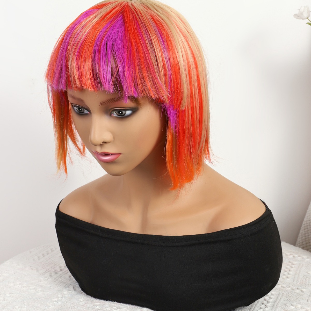 Nuevo estilo transfronterizo rojo degradado largo recto 12inch sin encaje peluca europea y americana brasileña