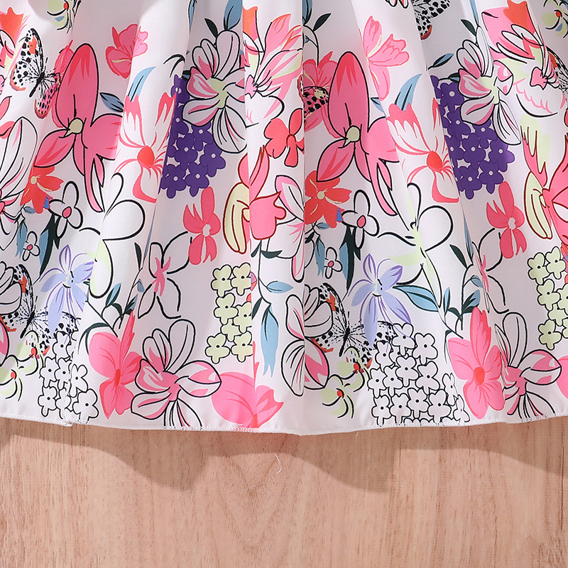 INS Girls' Autumn New Mid to Large Children's Long Sleeve Pit Strip Splicing Flower Butterfly Printed Dress_voghion.com