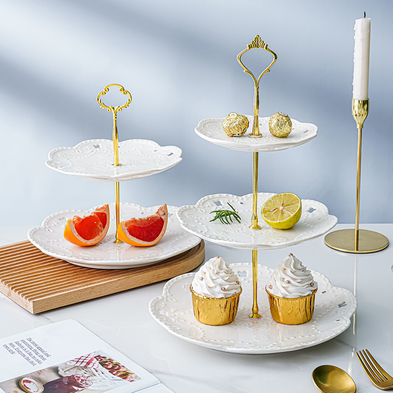 Luz de lujo cerámica de doble capa plato de aperitivos hogar sala de estar mesa de café pastel mesa de postre merienda creativa fruta seca plato de decoración de frutas