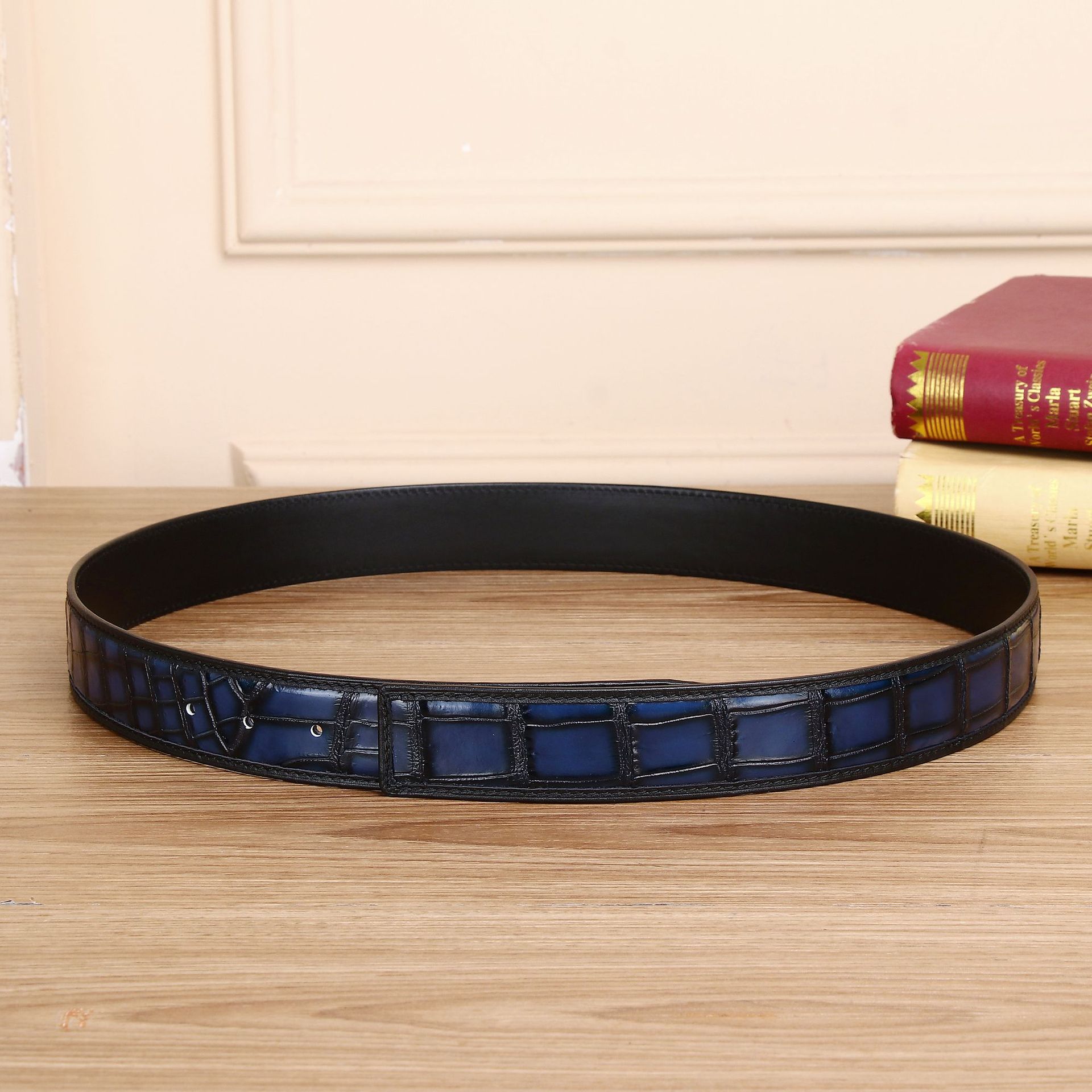 Thắt lưng da nam họa tiết vảy cá sấu cao cấp, khóa trơn, phong cách handmade — 120cm, 130cm, 110cm, 125cm chi tiết 2