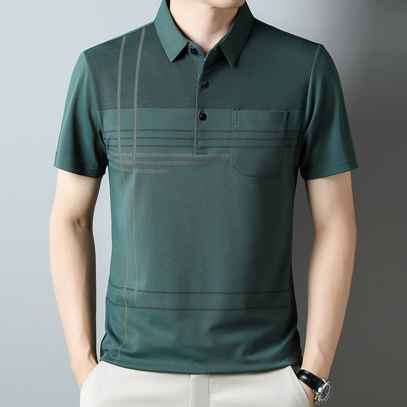2025 新しい夏中年半袖メンズ tシャツお父さん夏服リアルポケット服通気性ポロシャツ紳士服|undefined