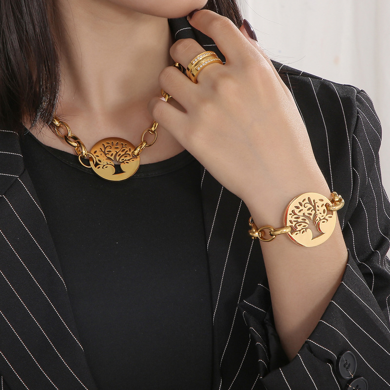 Fashion Tree Titanium Steel Plating Hollow Out Bracelets Necklace