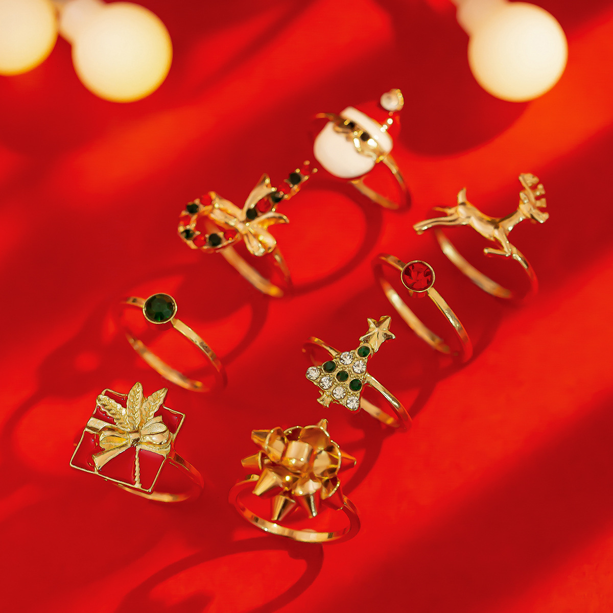 European And American Jewelry Fashion Metallic Reindeer Ring Christmas Trend Holiday Gift Ring Set Of 8 Pieces_voghion.com