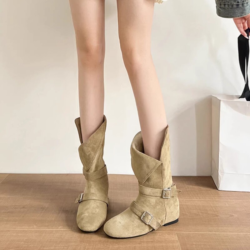 Vintage Belt Buckle Mid-Calf Boots for Women 2025 Autumn/Winter New Slimming Versatile Western Boots with Hidden Height Increase Martin Boots Vintage Belt Buckle Mid-Calf Boots for Women 2025 Autumn/Winter New Slimming Versatile Western Boots with Hidden Height Increase Martin Boots