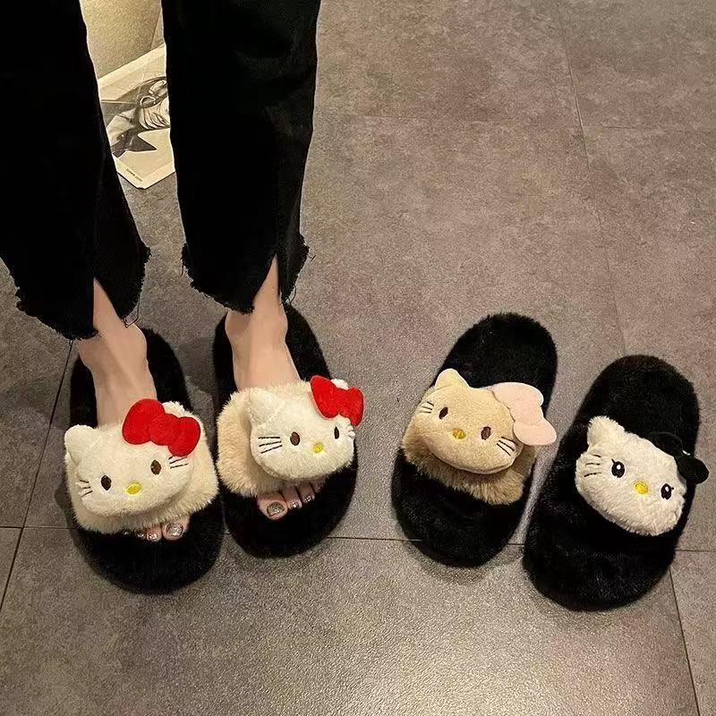kitty猫毛毛拖鞋厚底增高外穿防滑百搭秋冬季居家保暖棉拖鞋可爱|undefined