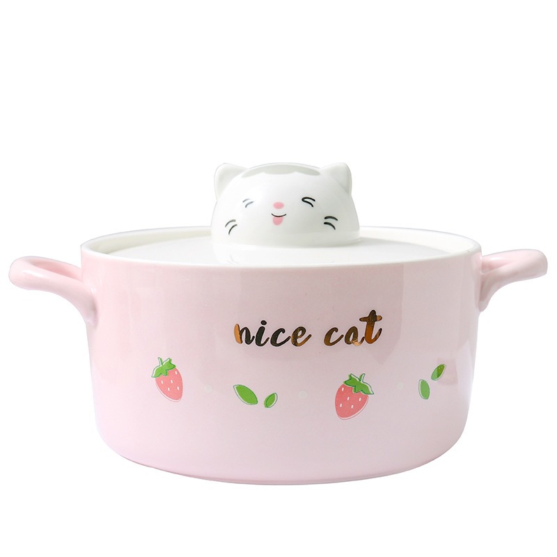 Personalidad creativa de dibujos animados lindo tazón de fideos regalo estudiante tazón de fideos instantáneos tazón de ensalada de hogar tazón de sopa de patrón de gato coreano