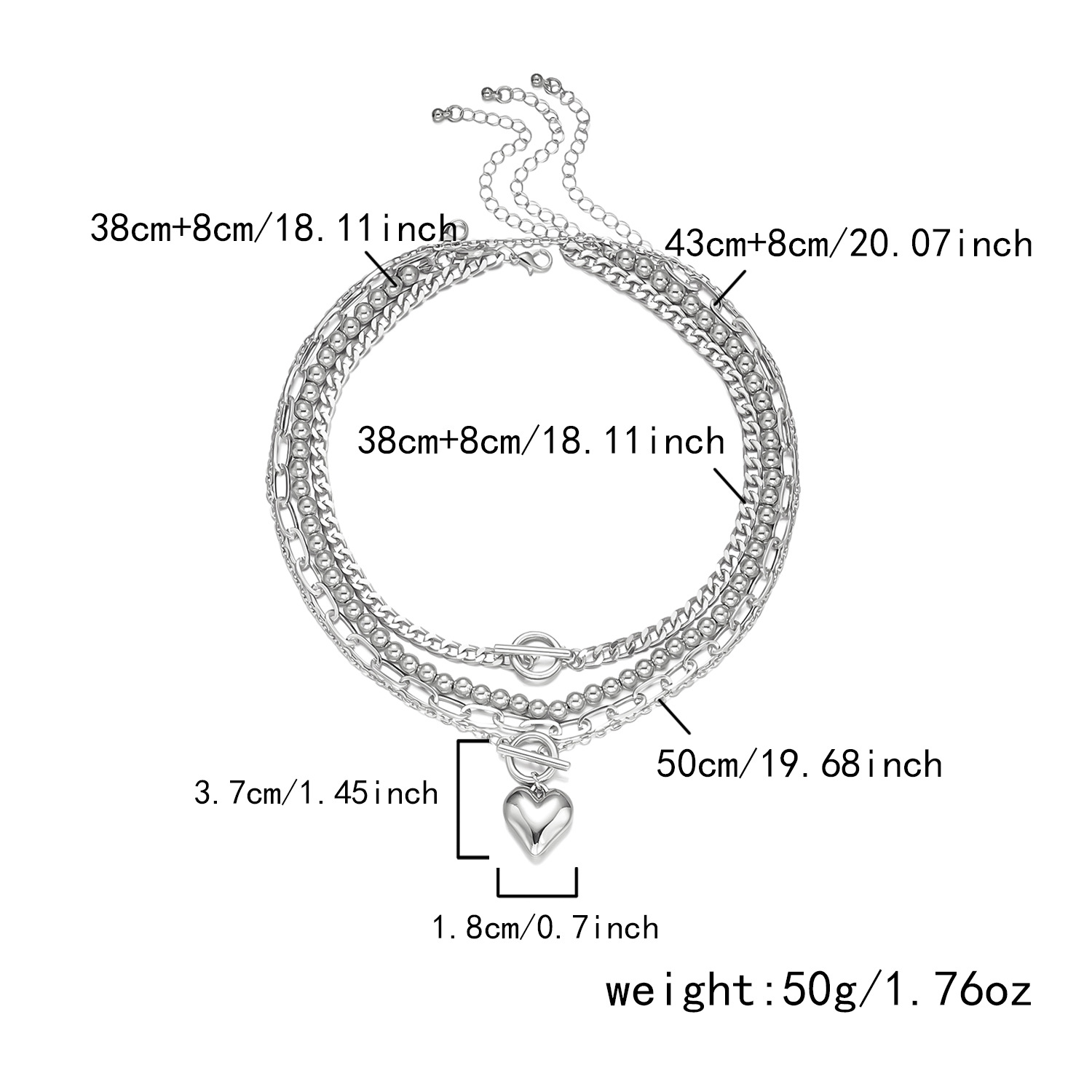 Mehrschichtige Halskette mit Herzanhänger für Damen, Schwarz, minimalistisches Design mit OT-Verschluss, modische elegante Halskette für Frauen, grenzüberschreitend