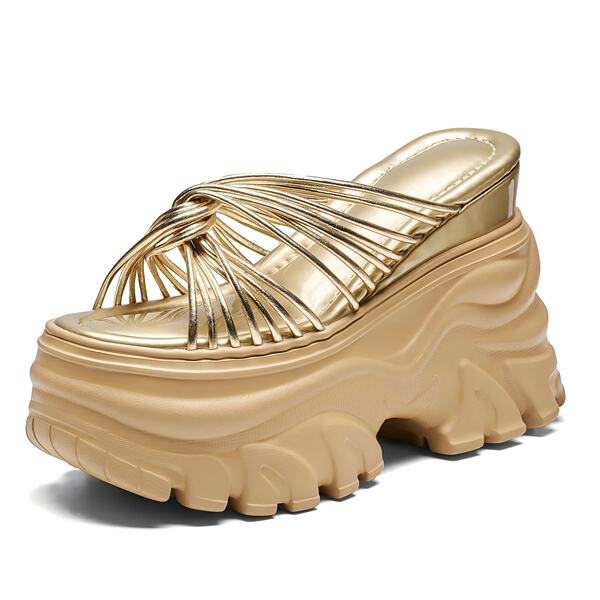 Sandal cao gót nữ quai ngang đế xuồng gót 12 cm phong cách Hàn Quốc — Vàng nhạt