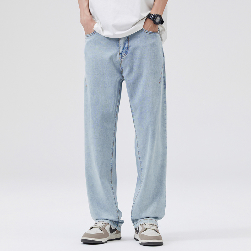 2025 New Lyocell Tencel Washed Jeans Men's Trendy Loose and Stylish Casual Straight Pants Trendy