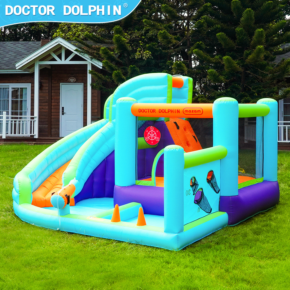 Dr. Dolphin Castillo inflable interior tobogán inflable hogar pequeño parque de trampolín inflable con chorro de agua