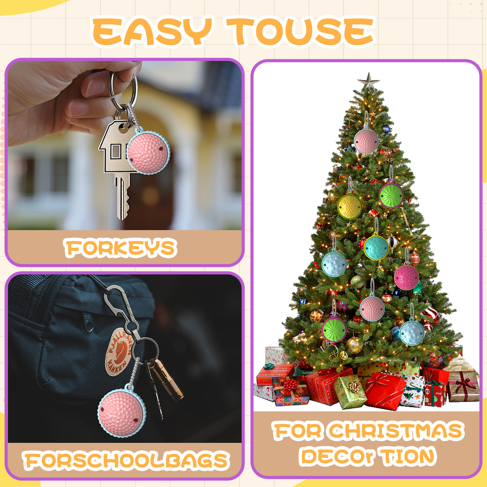 Silicone transfronterizo 3D pellizco pellizco Fidget Toys bola de descompresión sensorial árbol de Navidad pequeño colgante regalo llavero