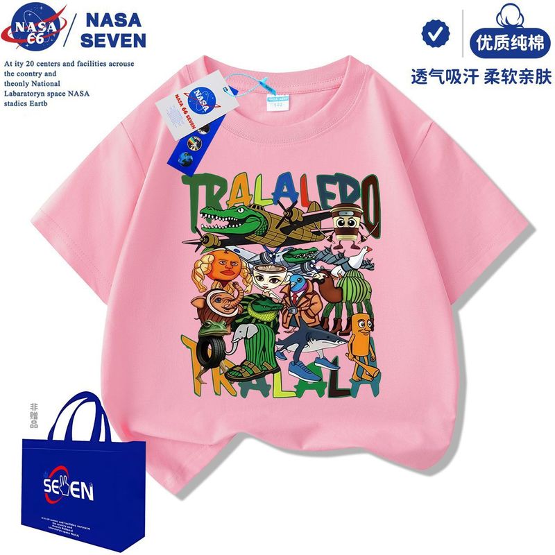NASA通通哥木棍人儿童短袖国外山海经衣服夏季鲨鱼纯棉T恤中大童|undefined