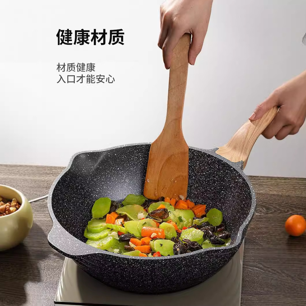 Sartén de fundición a presión de piedra de arroz real para cocinar, sartén antiadherente para el hogar, cocina de inducción, estufa de gas, sartén universal para cocinar