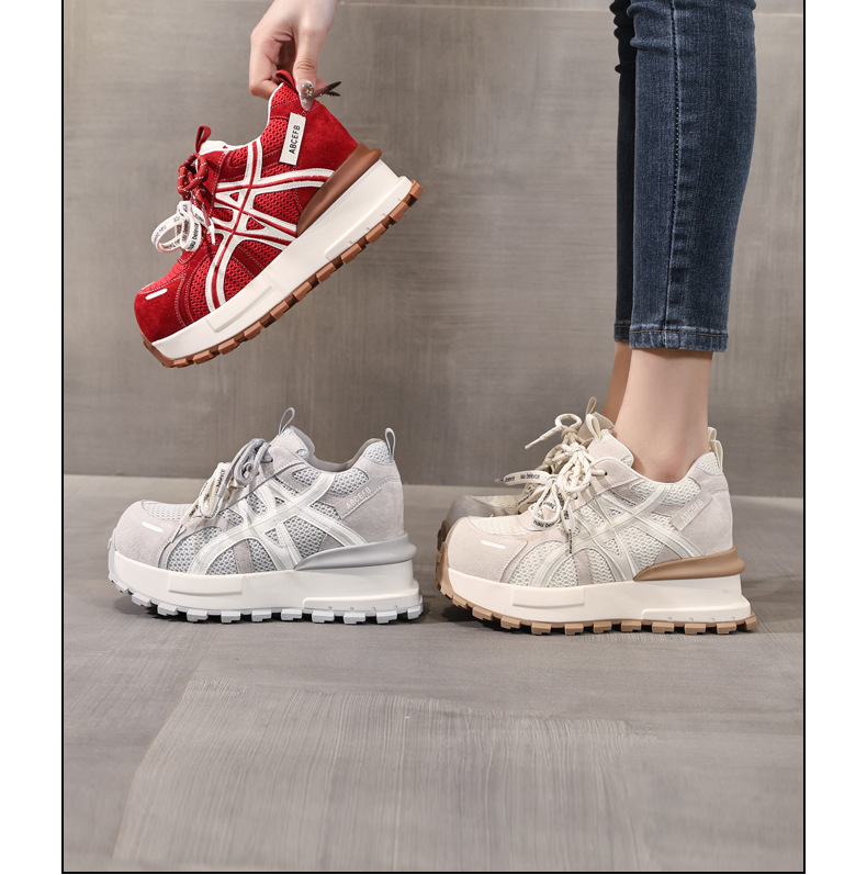 Giày sneaker nữ đế dày tăng chiều cao lưới thoáng khí phong cách dad sneaker — màu be chi tiết 16
