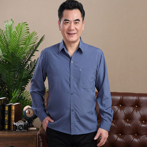 Shanli Dadi Dad Middle-aged and Elderly Shirt Men's Long-sleeved Dad Thin Autumn and Summer Middle-aged Shirt Old Grandpa