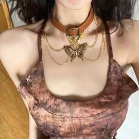 辣妹流苏镂空金色蝴蝶项链女轻奢小众设计感潮流锁骨链颈链甜酷配