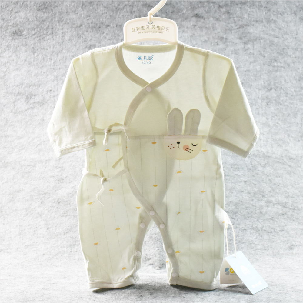 2021夏季款圣凡欧新生儿系带哈衣薄款棉质卡通无骨宝宝夏季蝴蝶衣|ms