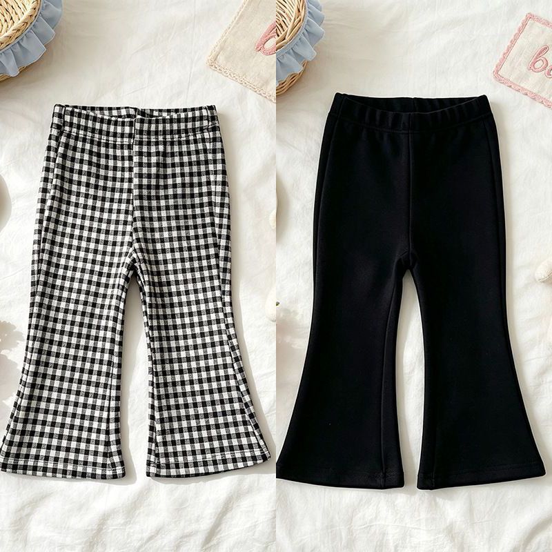 Spring and Autumn Girls' Casual Pants Baby Online Popular Foreign Style Children's Personality Trendy Brand Korean Plaid Horn Pants Wholesale