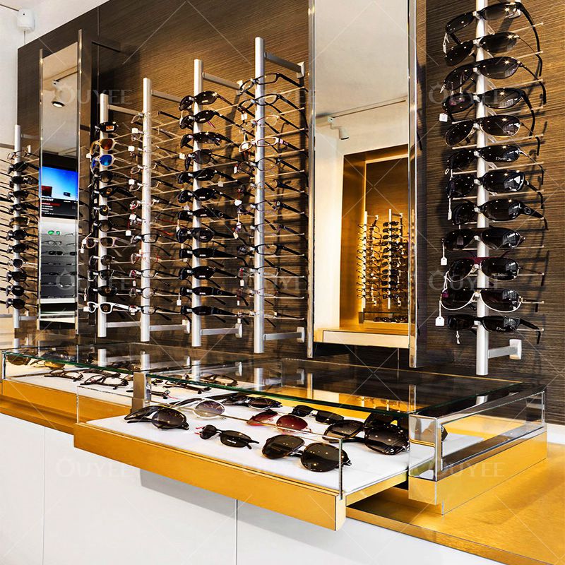 高档眼镜展柜定制 厂家时尚墨镜展示架近视眼镜柜精品玻璃柜带灯