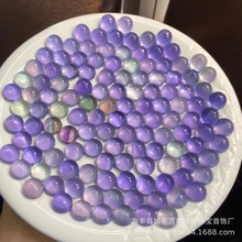 天然七彩萤石圆形批发裸石 晶体干净起荧光 表皮光滑 镶嵌戒面