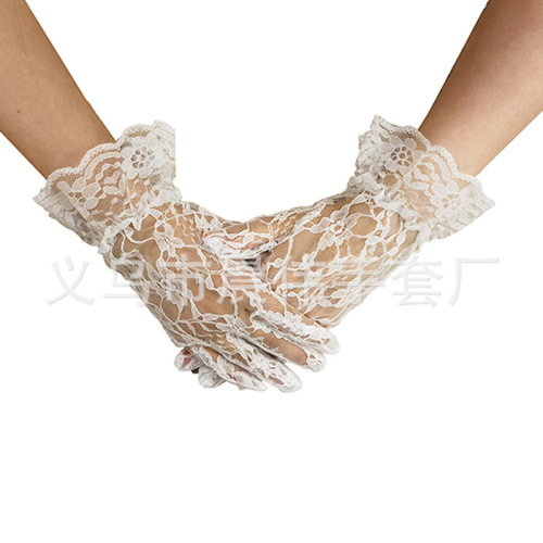 Tea Party Evening Party Accessories Short Gloves Floral Lace Gloves for Wedding Opera Party Gloves