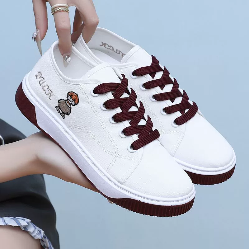 Популярные белые парусиновые кроссовки на толстой подошве для женщин весной и осенью, тренд 2024 года, новая нишевая универсальная повседневная спортивная обувь