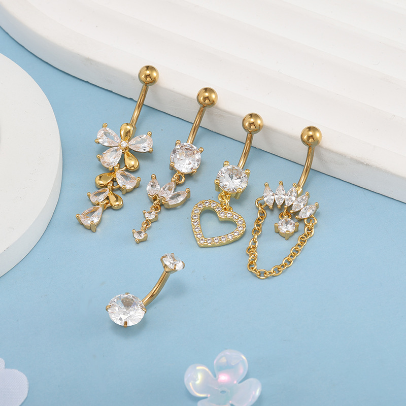 Amazon's Best-Selling 5-Piece Set Stainless Steel Belly Button Rings with Zircon Water Drop and Heart-Shaped Navel Piercing Jewelry in Stock detail image 7