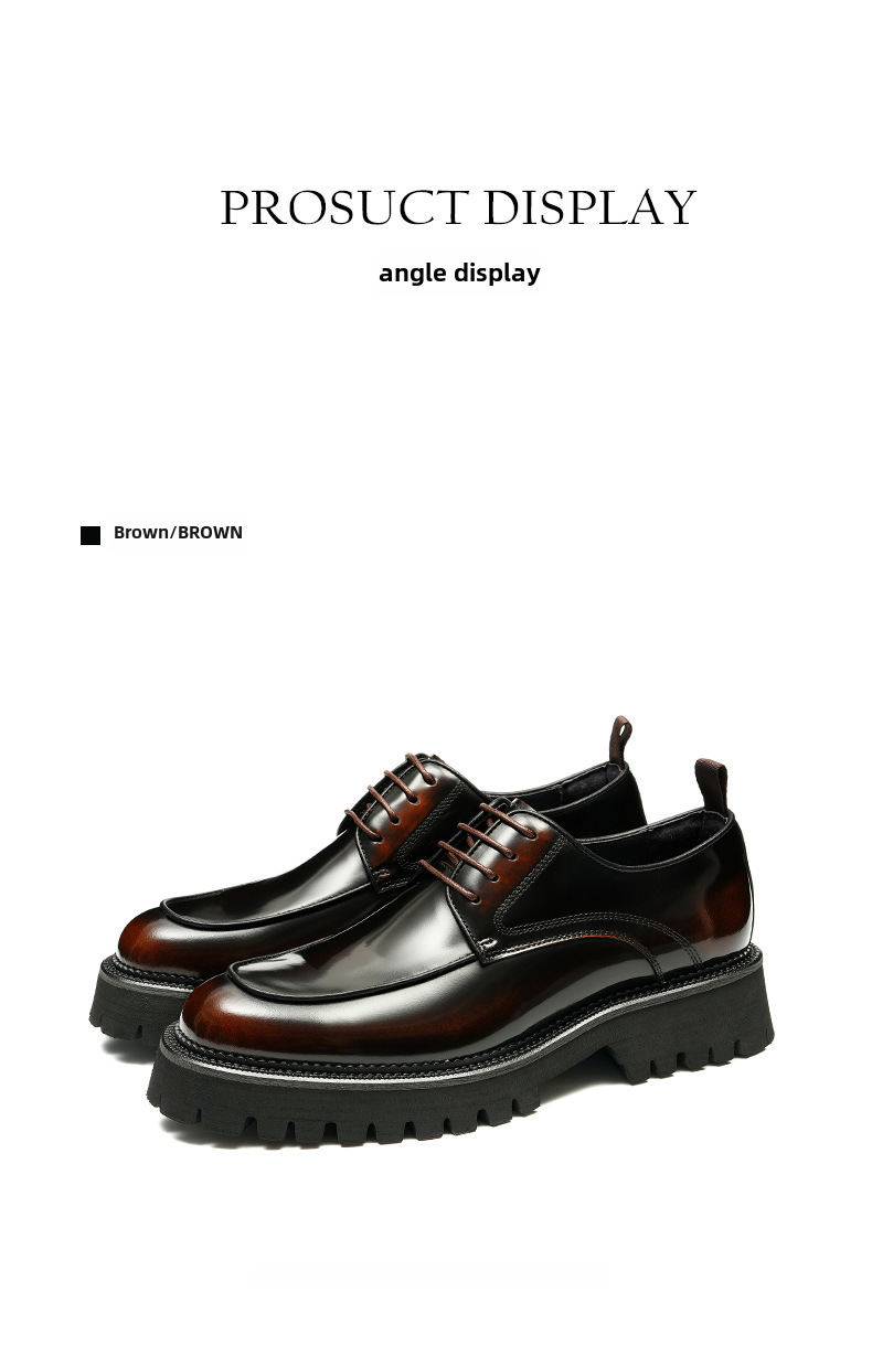 Thick-soled glossy leather shoes men's leather leather square toe British business casual Derby height increasing formal wear men's shoes Guangzhou sh_voghion.com