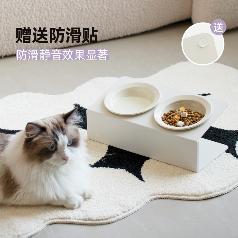 Cerámica oblicua doble tazón platillo volante sombrero de paja para mascotas gato tazón alto pie cervical soporte antidetonante comida para beber gato y perro tazón