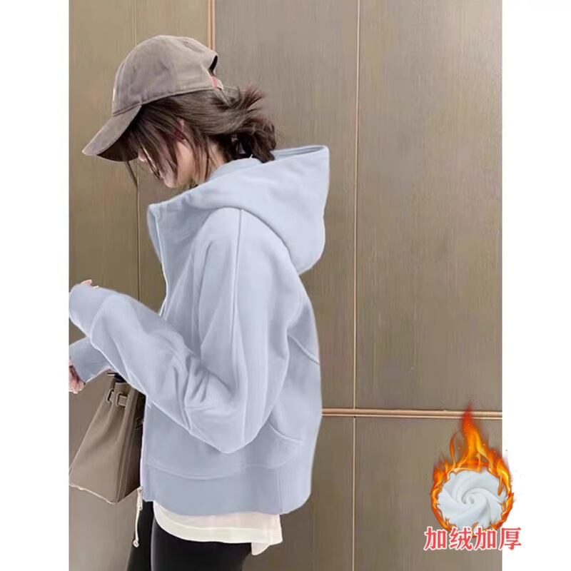 山东即墨加厚LULU卫衣女秋冬季小个子宽松连帽正肩慵懒风外套穿搭|undefined