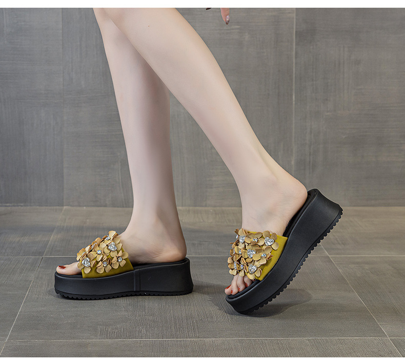 Dép sandal nữ quai chữ V đế dày thời trang — Đen 5076, Vàng 5076 chi tiết 18