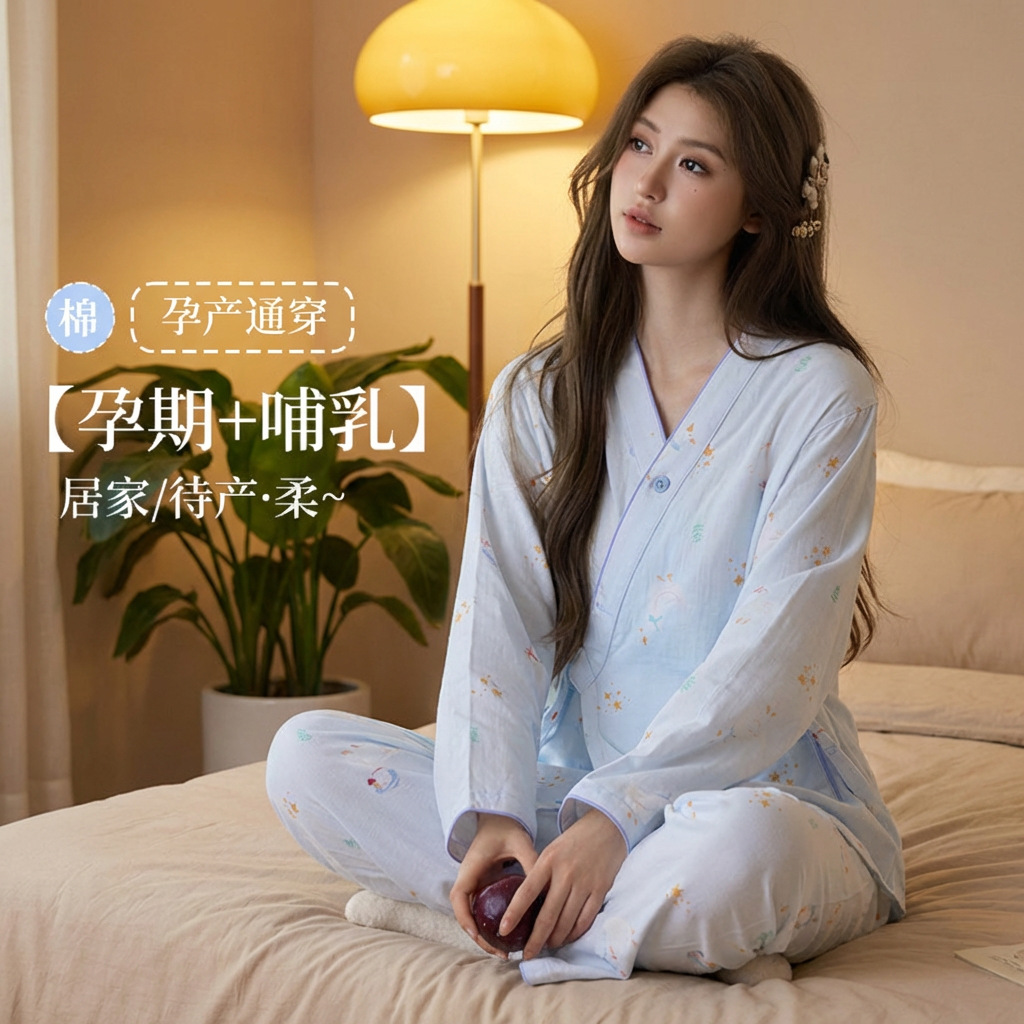 純綿月子服パジャマと二重ガーゼ春夏妊婦の産後授乳は家庭服を調節できます。