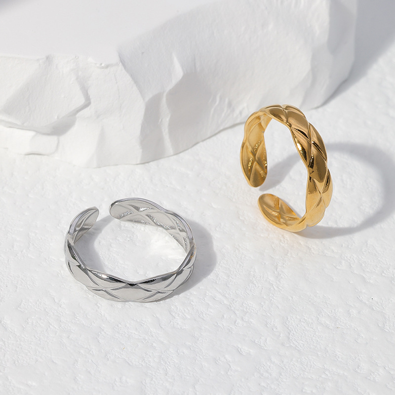 3g Weight 0.03µm-0.05µm Gold Plating Thickness PVD Coated Gold Plating Process PVD Coated Real Gold Plated Geometric Stainless Steel Retro Waterproof Non Tarnish Open Ring