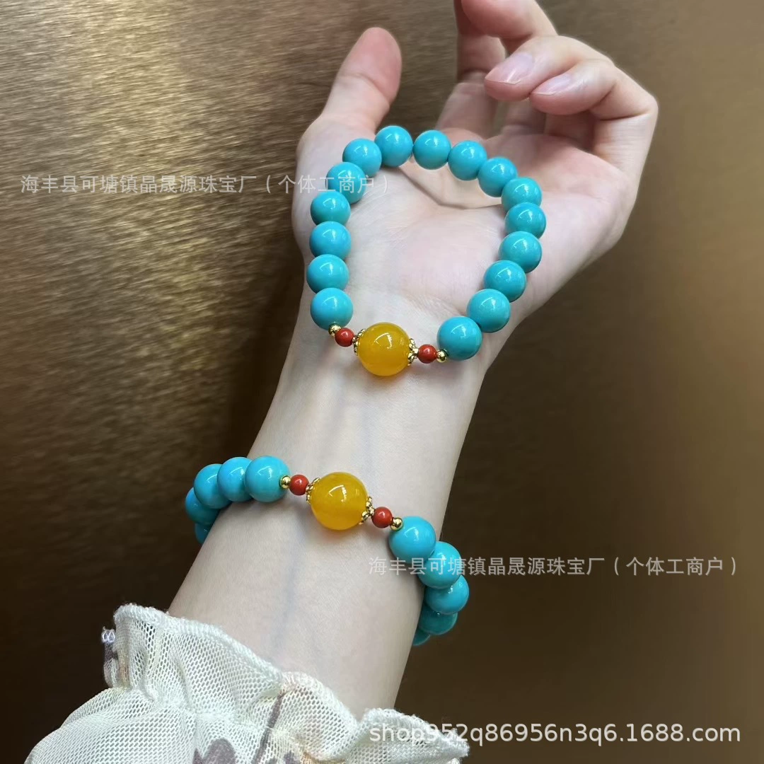 Браслет из агата с имитацией бирюзы и желтым агатом, браслет из одной бусины, высокий фарфоровый мужской и женский простой производитель, модель благосостояния в прямом эфире