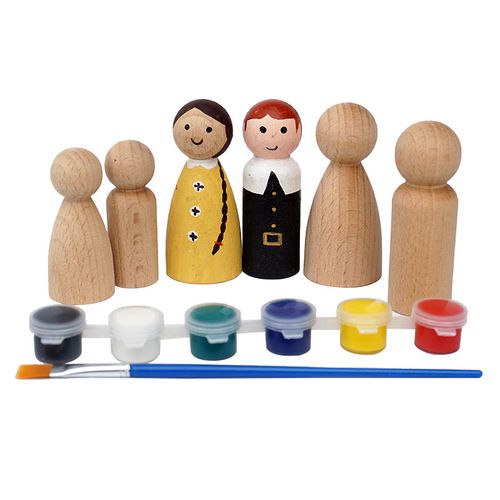 跨境热销ins儿童创意彩绘手绘木偶沙盘人偶DIY 手绘玩偶玩具