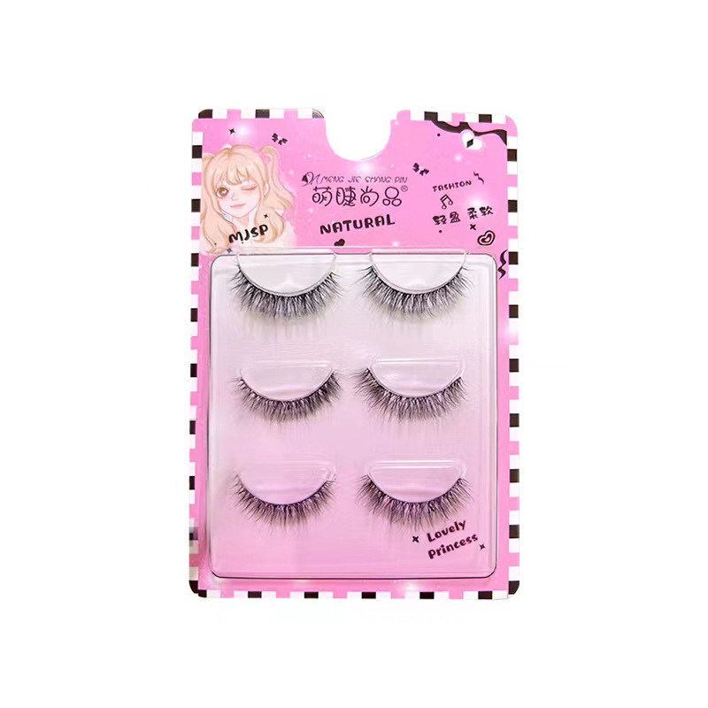 Lindo estilo europeo y americano de moda 3D de felpa pestañas falsas cruz sentido del aire natural transparente tallo fino pestañas falsas