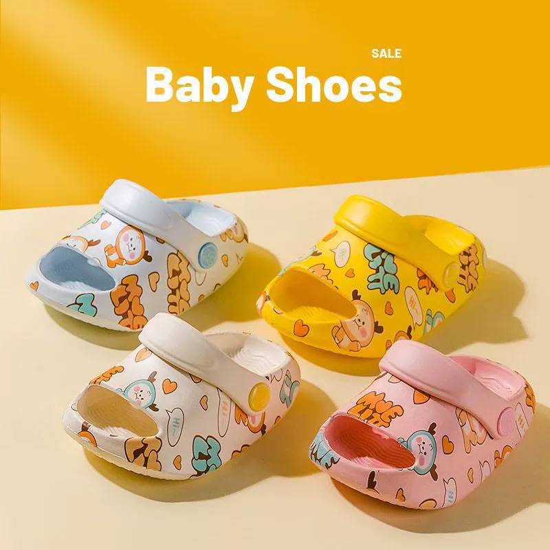 Детские тапочки летние для мальчиков 1-2 лет, домашние тапочки для малышей, нескользящие, с мультяшным принтом, с отверстиями, обувь для женщин
