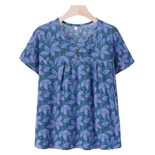Mama Summer Short Sleeve New Elderly Chiffon Plus Size Grandma Top Women's T-shirt for Middle-Aged and Elderly