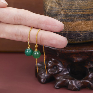 Korean style personalized box chain earrings women's retro ethnic style lady agate round beads long earrings wholesale