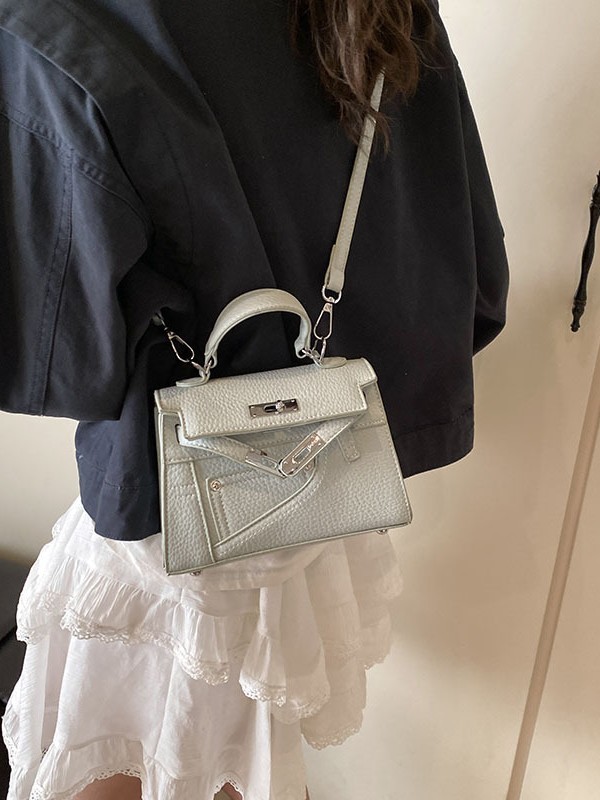 Bolso cuadrado pequeño Kelly portátil de moda de alta gama para mujer 2025 nuevo bolso de mensajero de un solo hombro con patrón de lichi de moda coreana