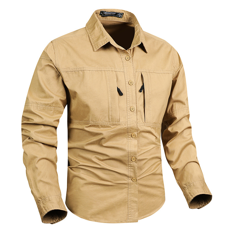 Camisas de manga larga de marca de moda para hombres 2024 bolsillo de primavera y otoño nuevo estilo de herramientas no escaldadas chaqueta japonesa con solapa de ropa casual para hombres