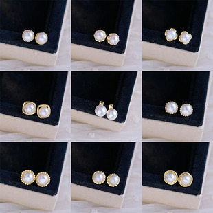 New welfare freshwater pearl bright earrings are small and exquisite gold-injected earrings with high cost performance