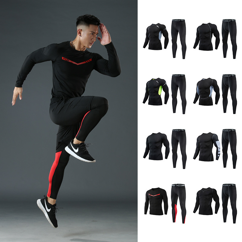 Fitness Clothing, Tactical Running Sports Quick-Drying Suit for Men, Sweat-Wicking, Tight-Fitting, Long-Sleeved, Sweat-Absorbent, Breathable, Can Be Worn Outside to Burn Fat