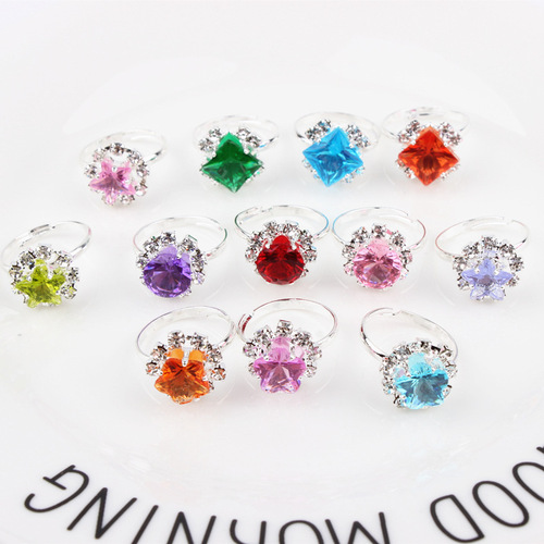 Children's Ring Box Set Student Love Box Set Water Diamond Girls Ring Adjustable 36 Pieces Princess Ring