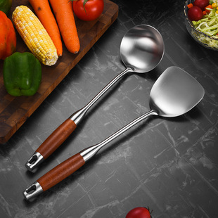 Stainless steel pear wooden handle kitchenware kitchen spatula stir-fry Spoon soup spoon cooking spoon shovel kitchenware set