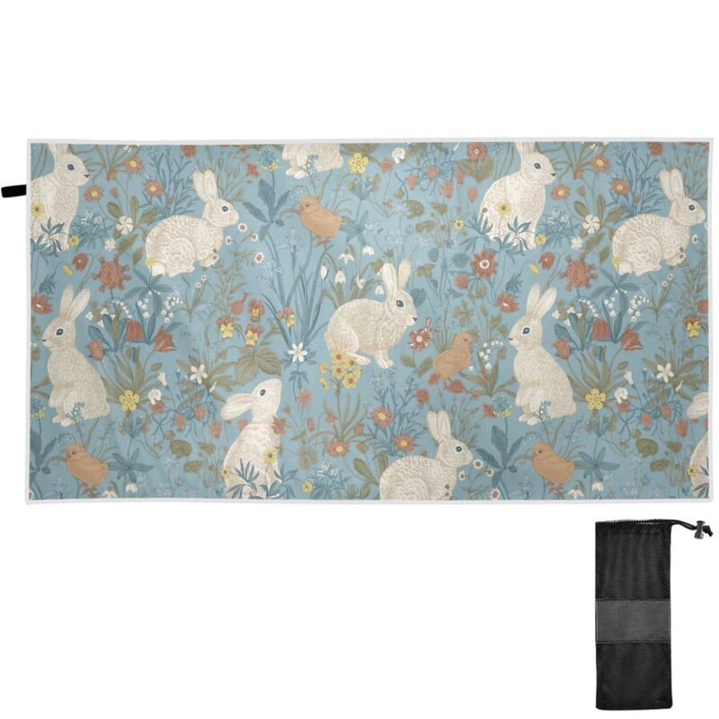 Soft Turkey Towel Beach Towel Rabbit Flower Vintage Rabbit Oversized Pool Towel Quick-Dry Travel Towel