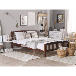Chinese Wooden Bed Modern Casual Hotel Double Bed 1.8m Vertical Bars Breathable 2m Home Master Bedroom Brown Big Bed