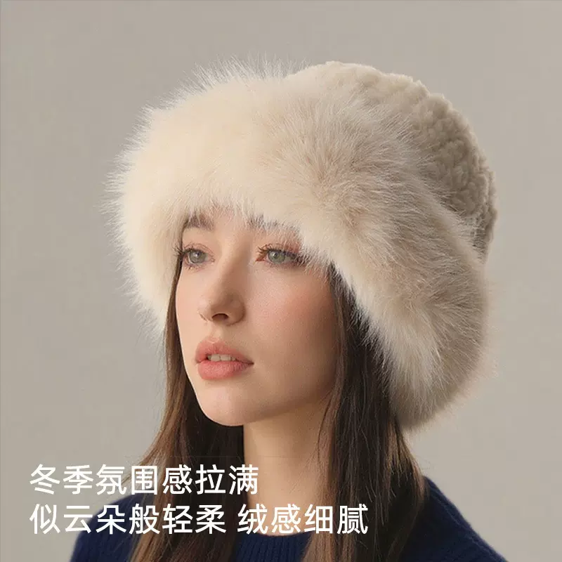 秋冬季旅行打卡氛围感厚帽檐毛绒渔夫帽加厚防风仿兔毛百搭小礼帽